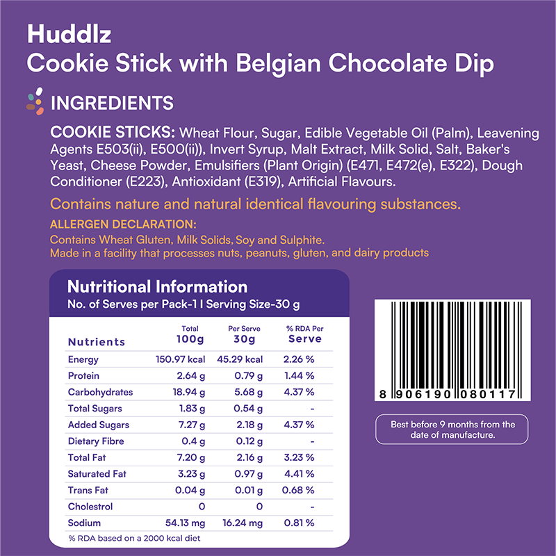 Huddlz Belgian Chocolate Dip and Stick Biscuits