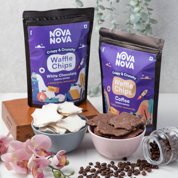 Waffle Chips - White & Coffee Choco Dipped