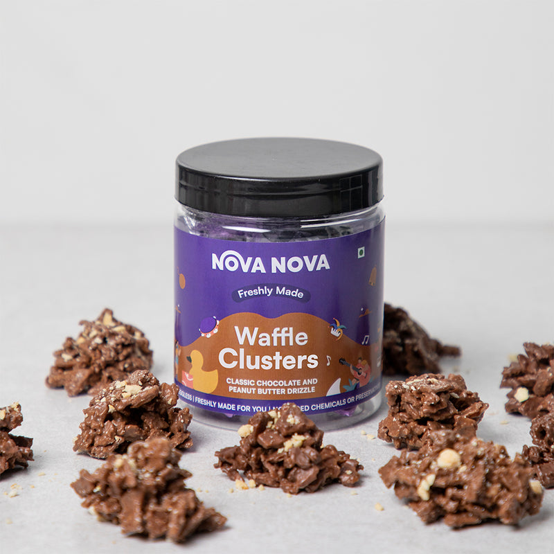 Waffle Clusters - Classic Chocolate with Peanut Butter Drizzle